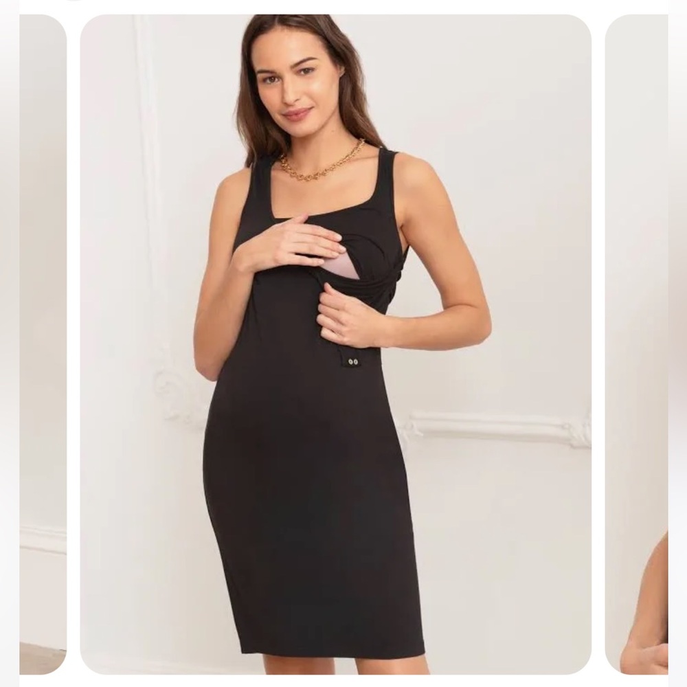 Seraphine size 8 maternity and breastfeeding knee-length dress in black